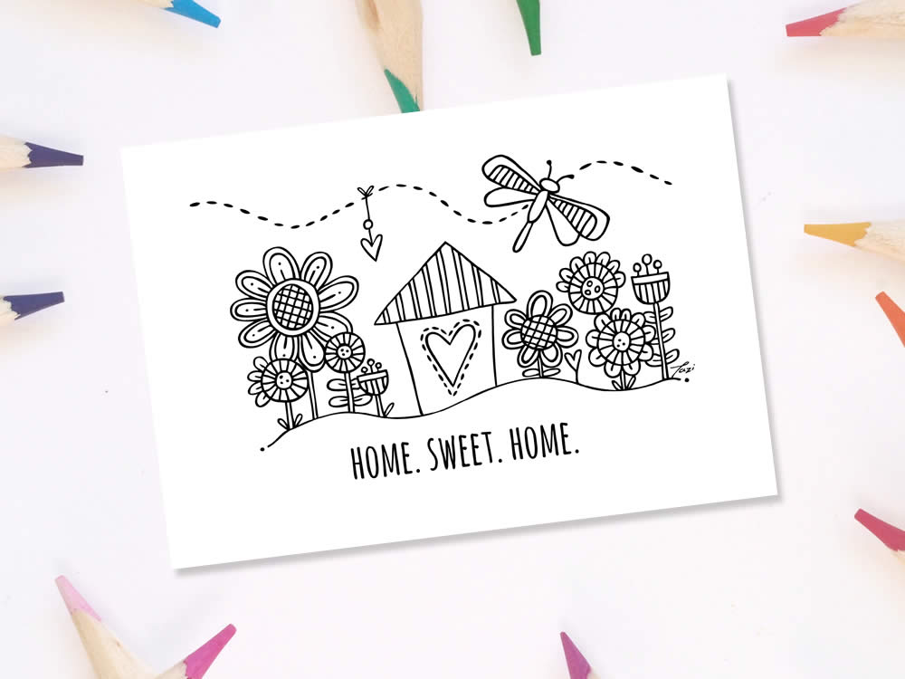 Home sweet home colouring page printables