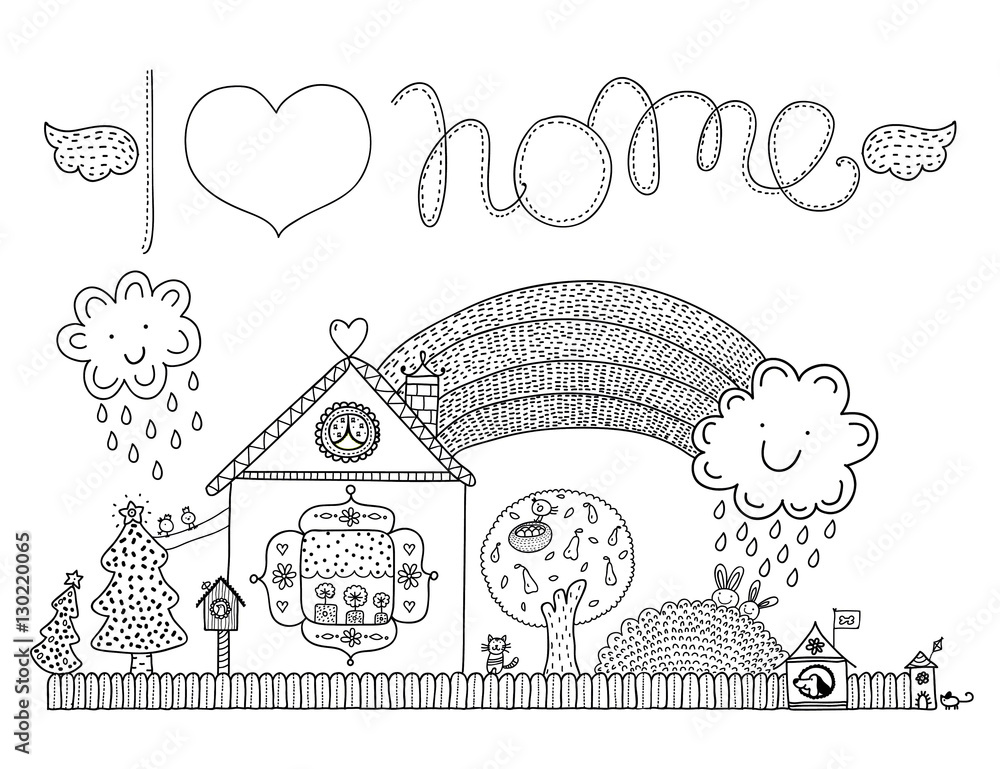 Home sweet home coloring pages vector