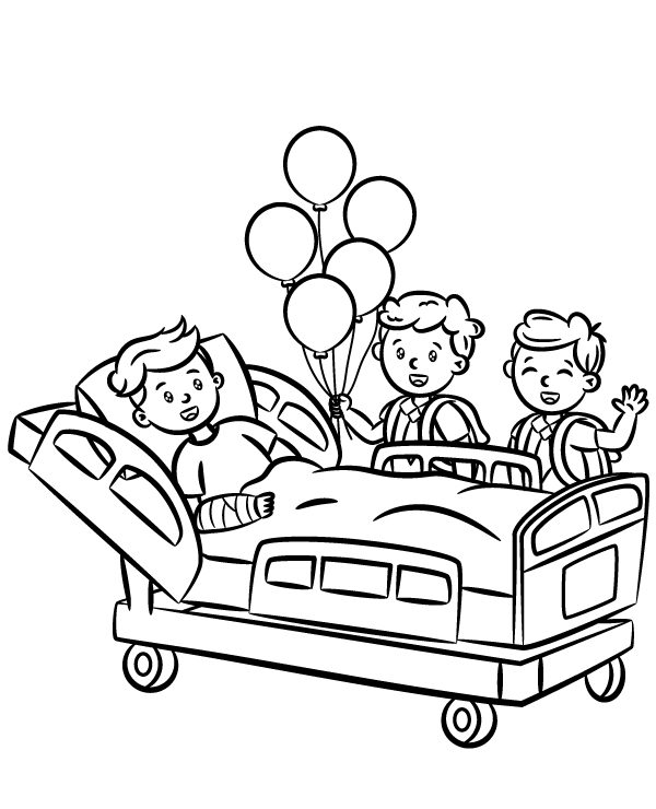 Coloring page child in a hospital