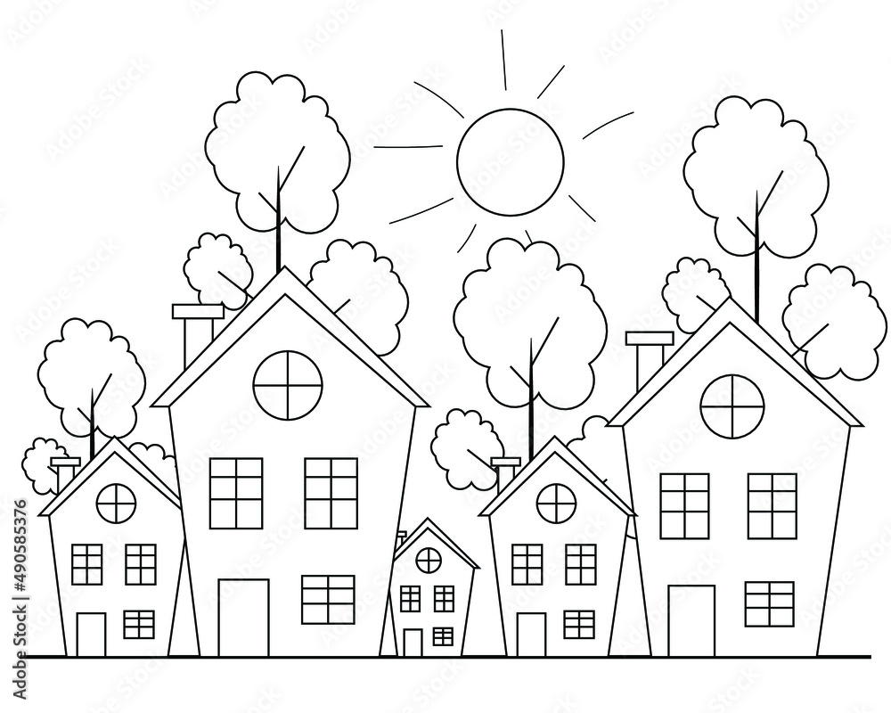 Easy simple house coloring page modern house line art design line art vector