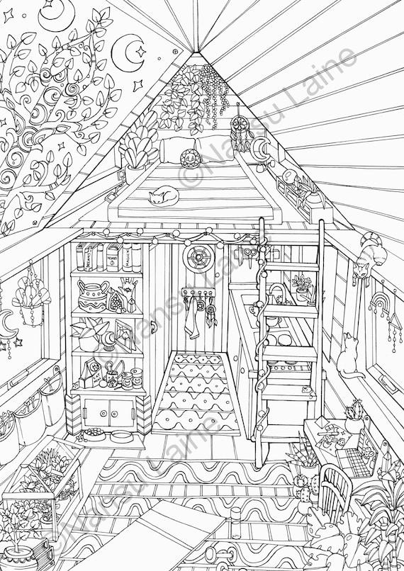 Tiny house printable colouring page adult colouring page instant download download now