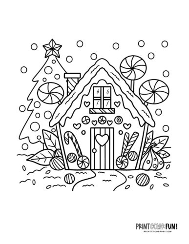 Sweet fun gingerbread house coloring pages for kids at