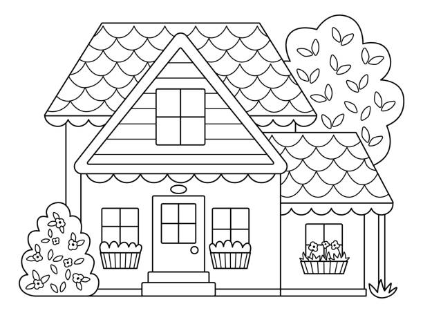 House coloring page stock illustrations royalty