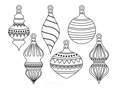 Printable christmas ornaments coloring pages blank templates