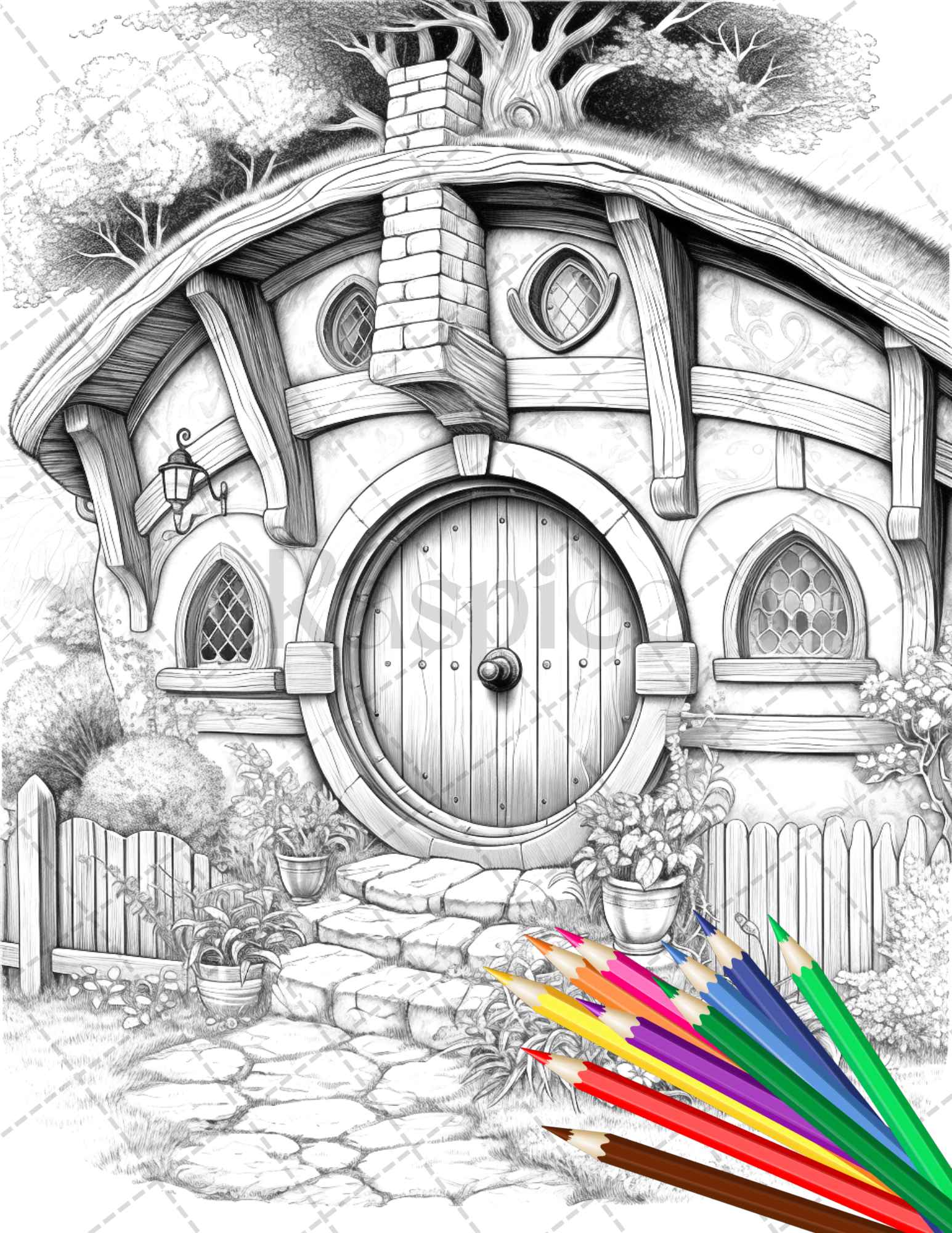 Enchanted hobbiton houses grayscale coloring pages printable for ad â coloring