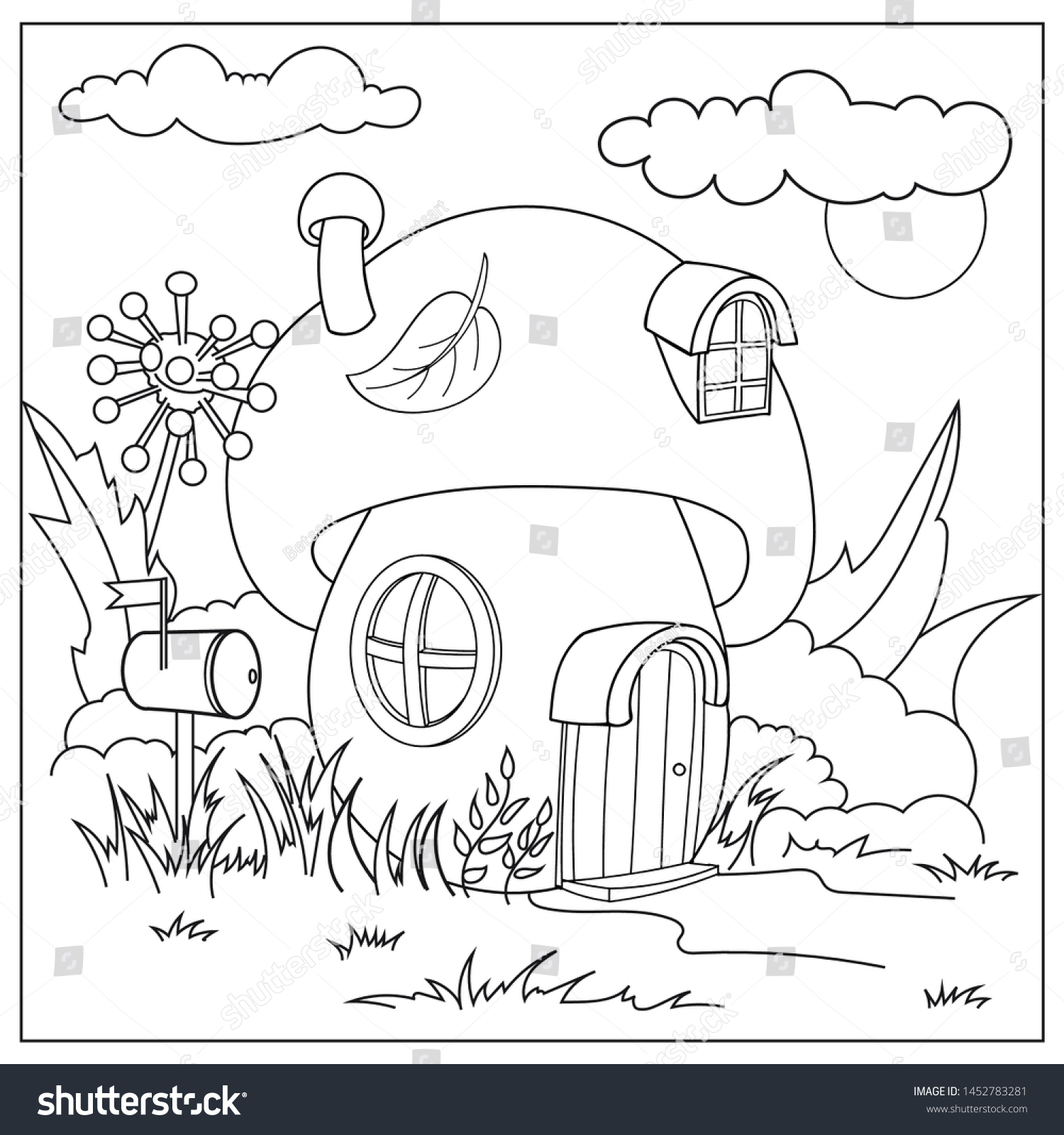 Hakuun coloring book fairytale house mushroom hobbit liittyvã vektorikuva rojaltivapaa
