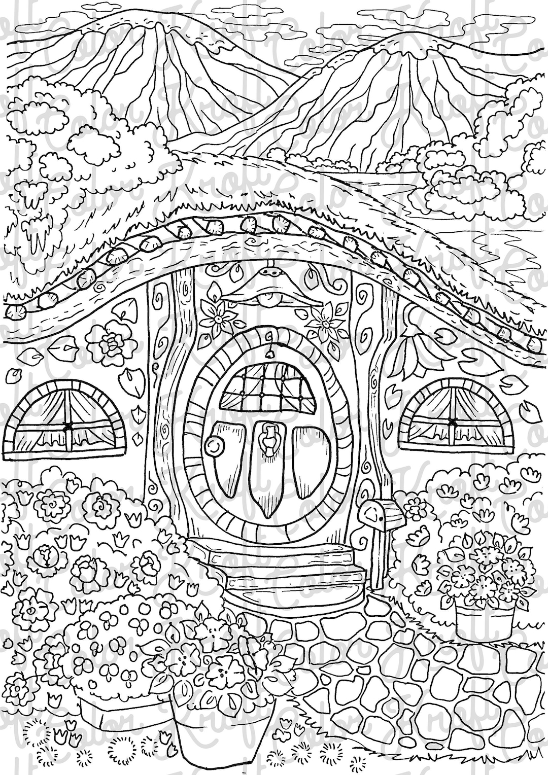 A hobbits home in the hobbit hole coloring page download printable coloring page