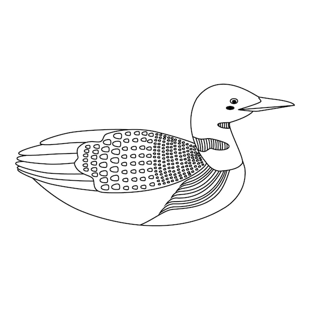 Premium vector cute cartoon loon bird line art