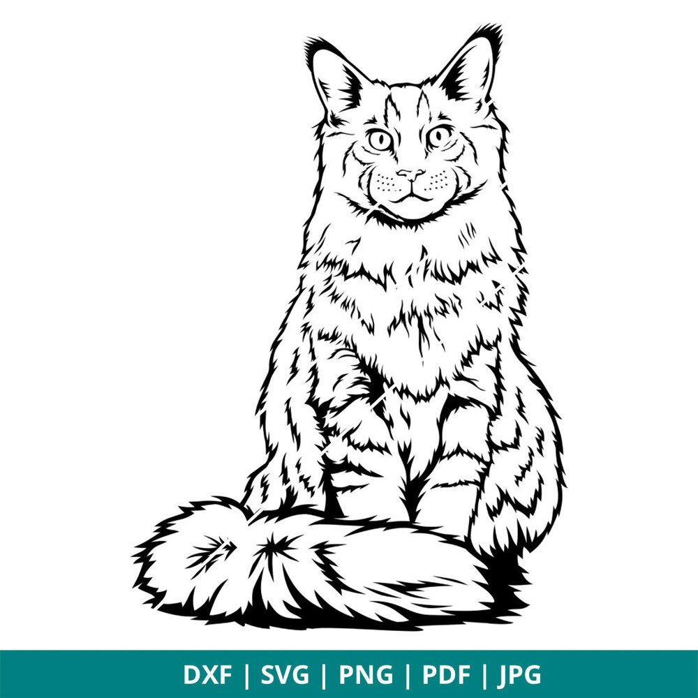 Maine coon cat dxf svg png jpg pdf