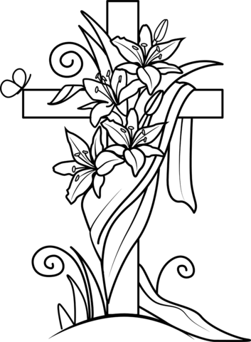 Easter cross and lilies coloring page free printable coloring pages