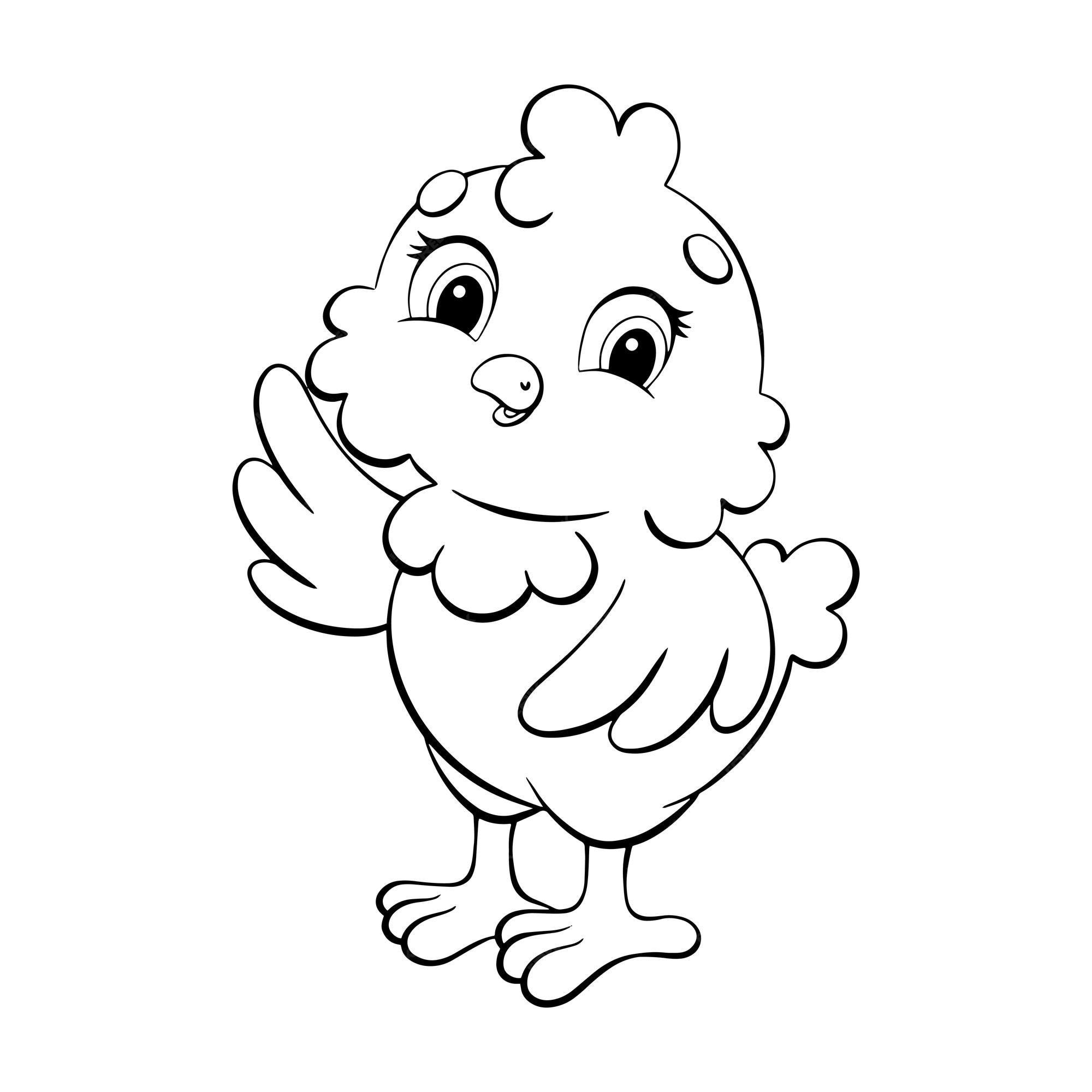 Premium vector cute chicken coloring page for kids digital stamp cartoon style character vector illustration isolated on white background