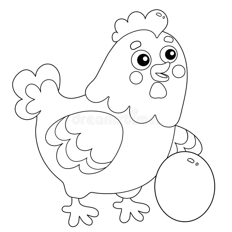 Coloring page outline of cartoon chicken or hen with egg farm animals stock vector