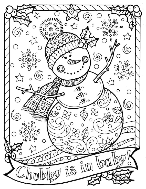 Snowman coloring page chubby christmas adult color holidays instant dowmload