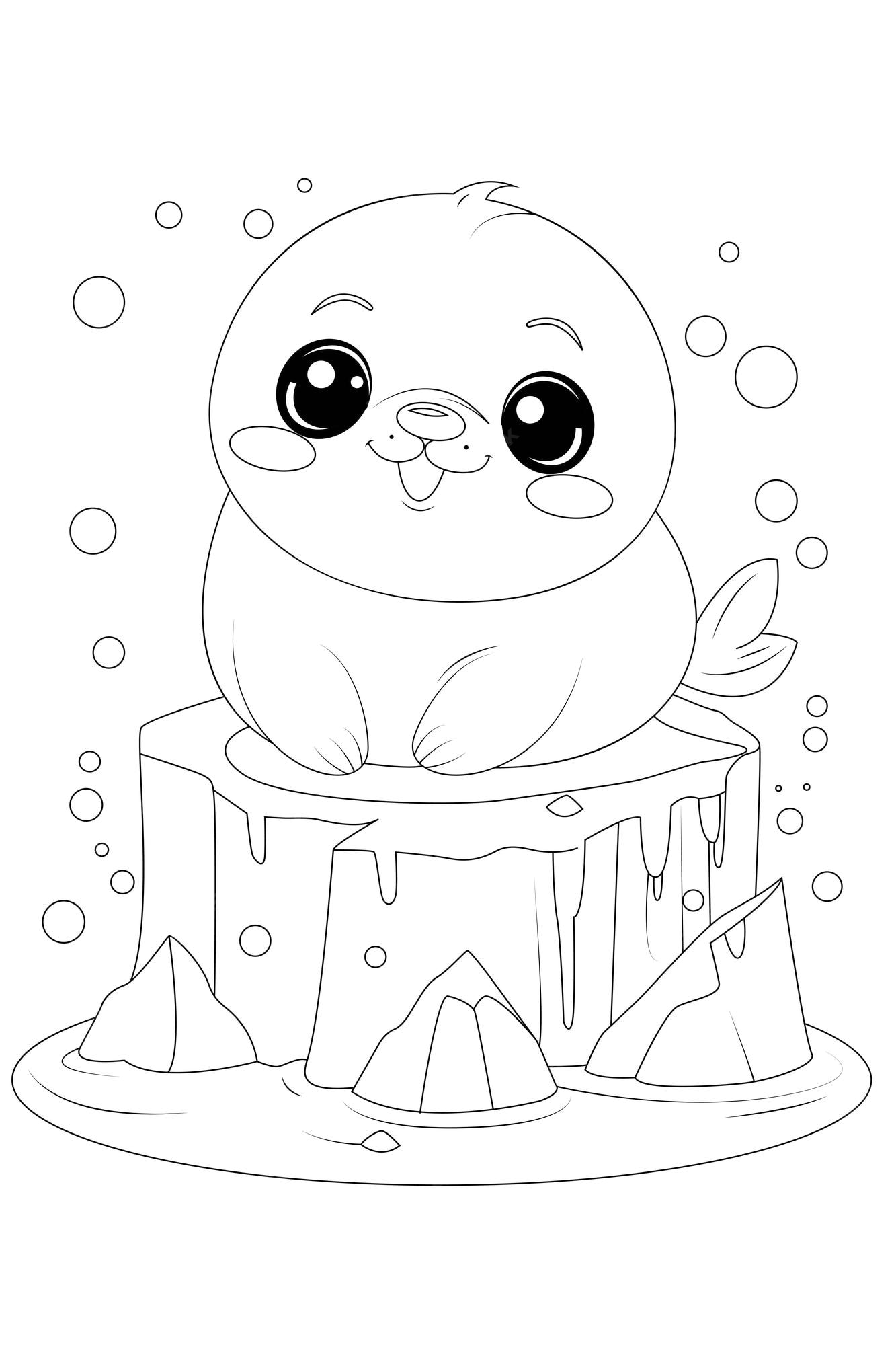 Premium vector coloring page of a cute chubby baby seal on an iceberg