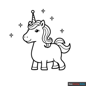 Chubby unicorn coloring page easy drawing guides