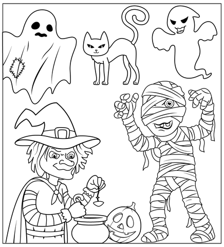 Halloween characters coloring page free printable coloring pages