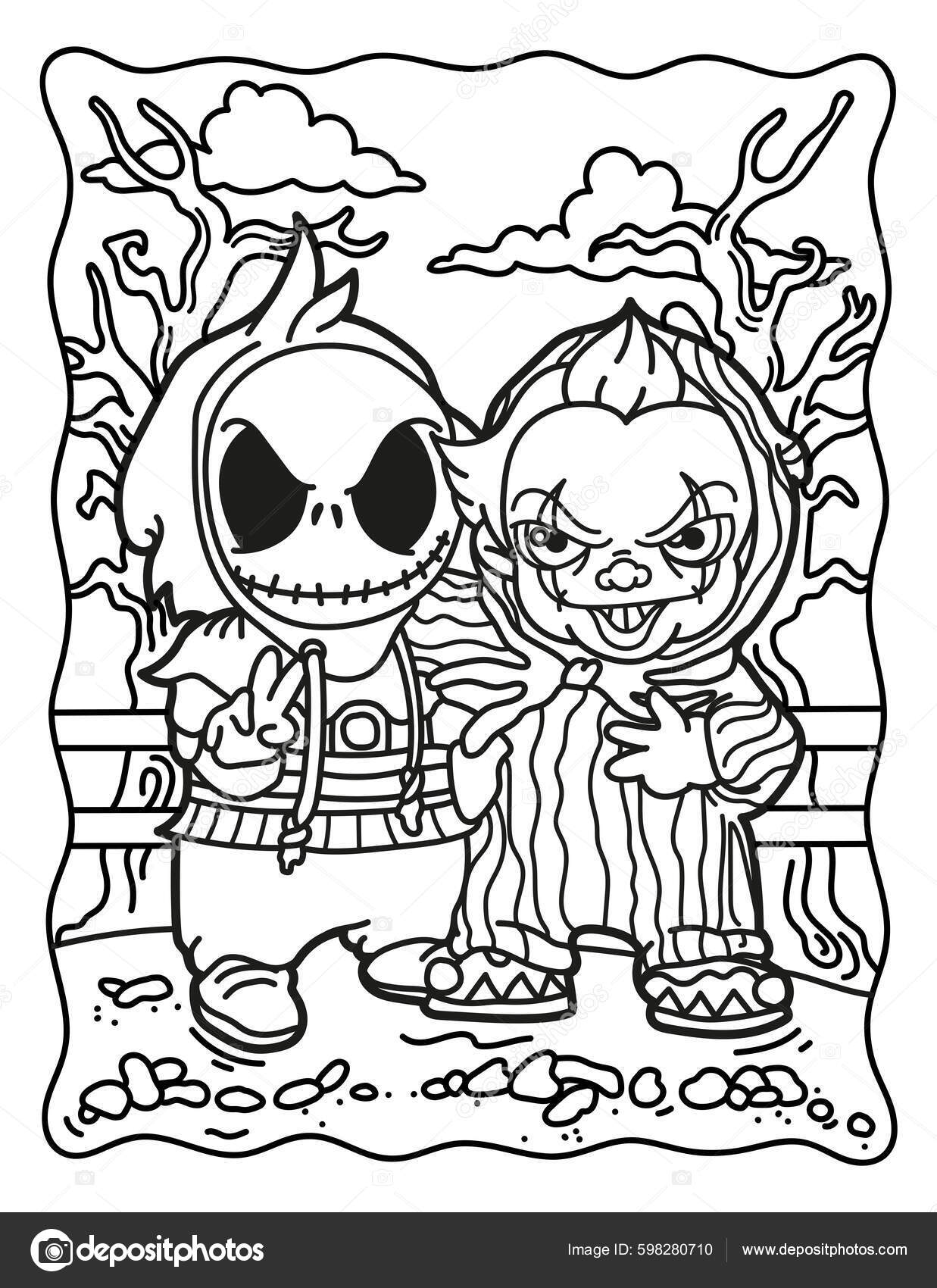 Coloring book children spooky characters coloring book adults halloween coloring â kuvapankkivektori meineillustrations