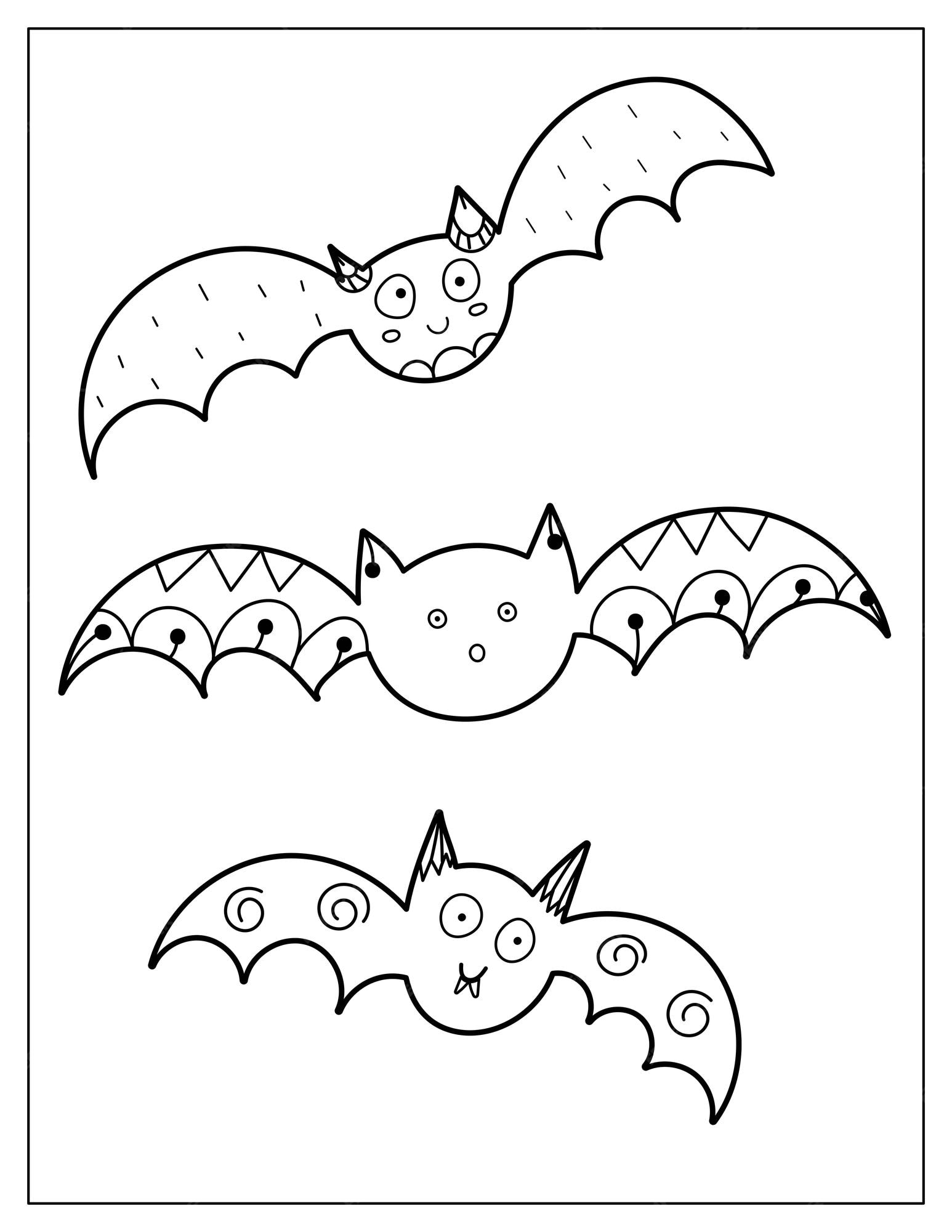 Premium vector halloween coloring page with cute bats spooky characters print for coloring book