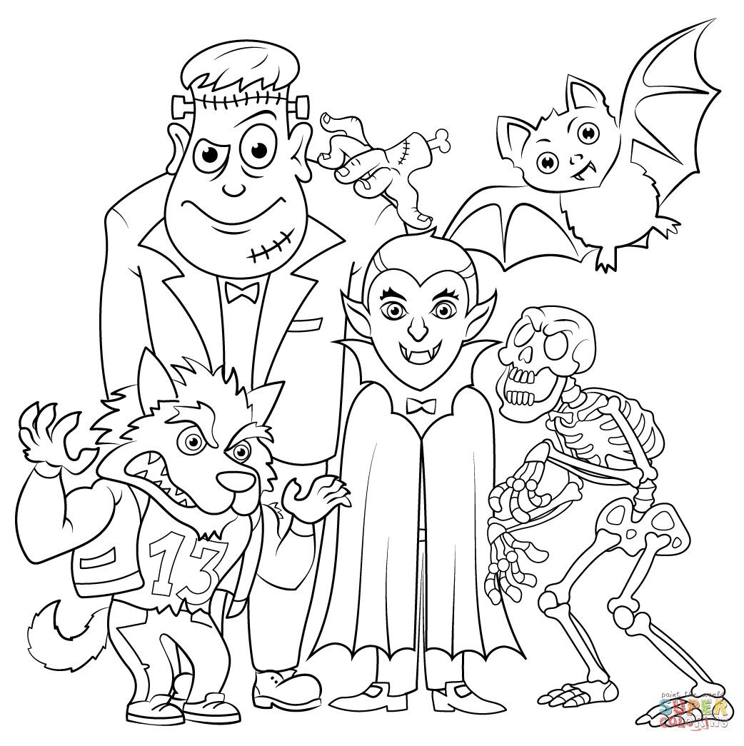 Halloween characters set coloring page free printable coloring pages