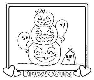 Halloween pumpkin stack coloring page â draw so cute