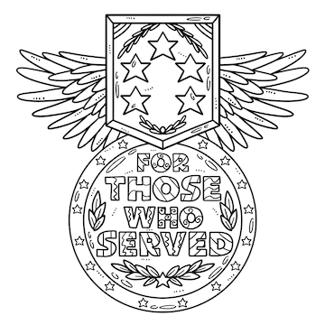 Premium vector for those who served medal isolated coloring page
