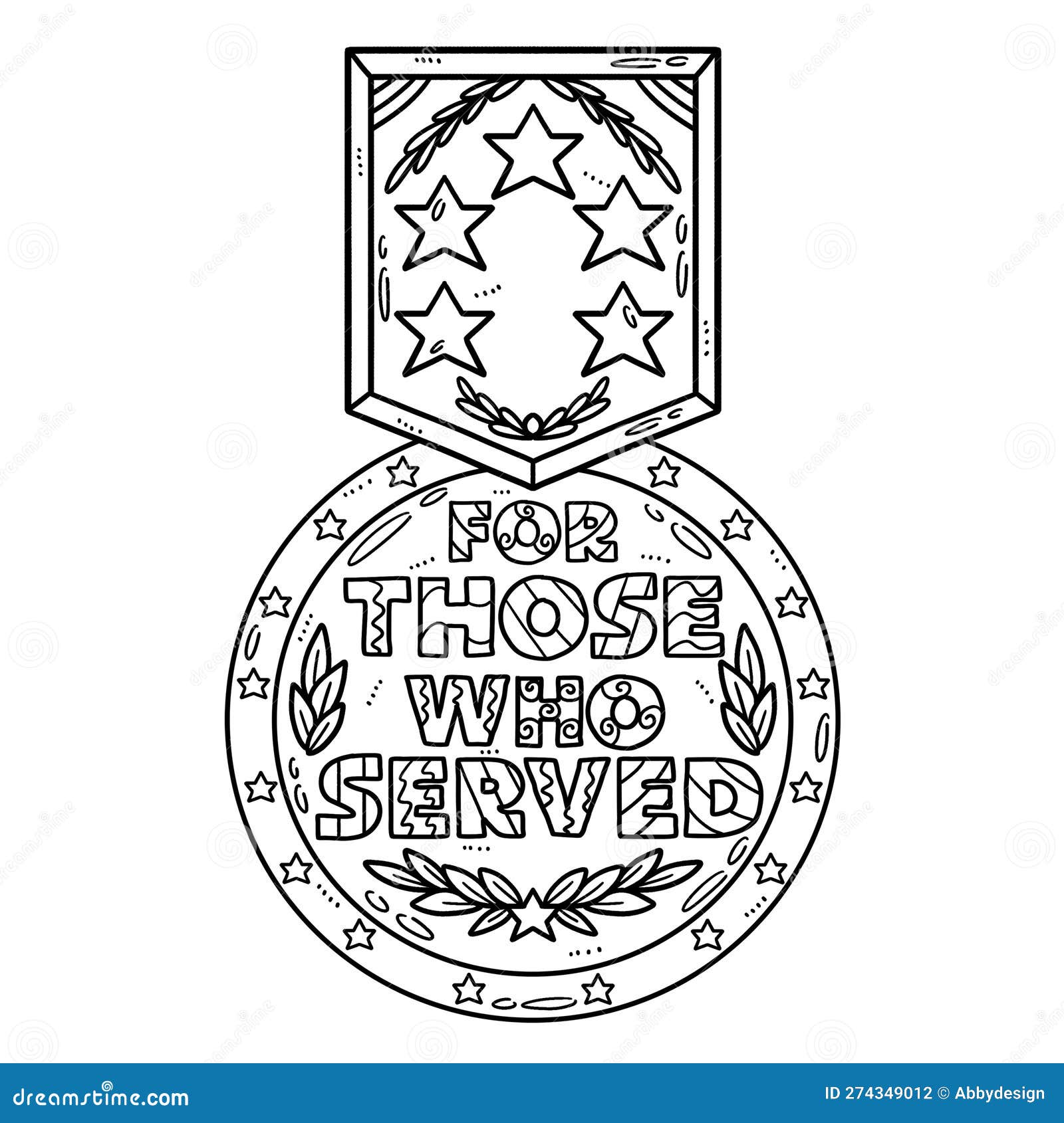 For those who served medal isolated coloring page stock vector