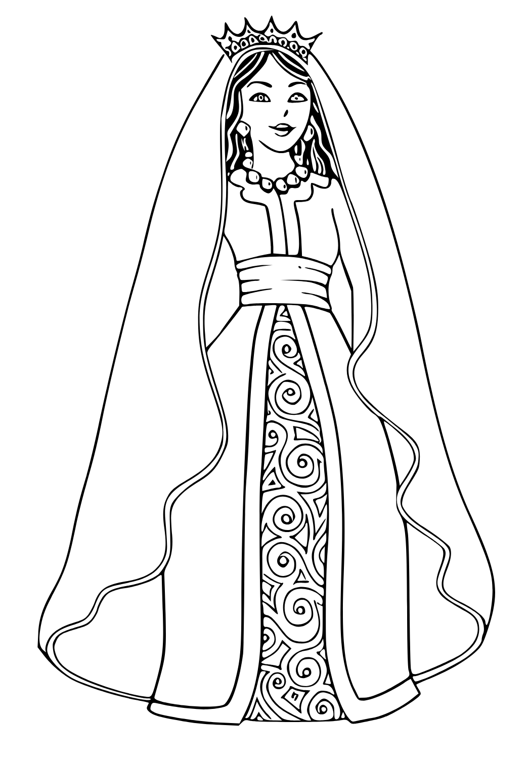 Free printable queen dress coloring page for adults and kids