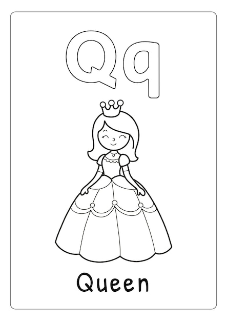 Premium vector alphabet letter q for queen coloring page for kids