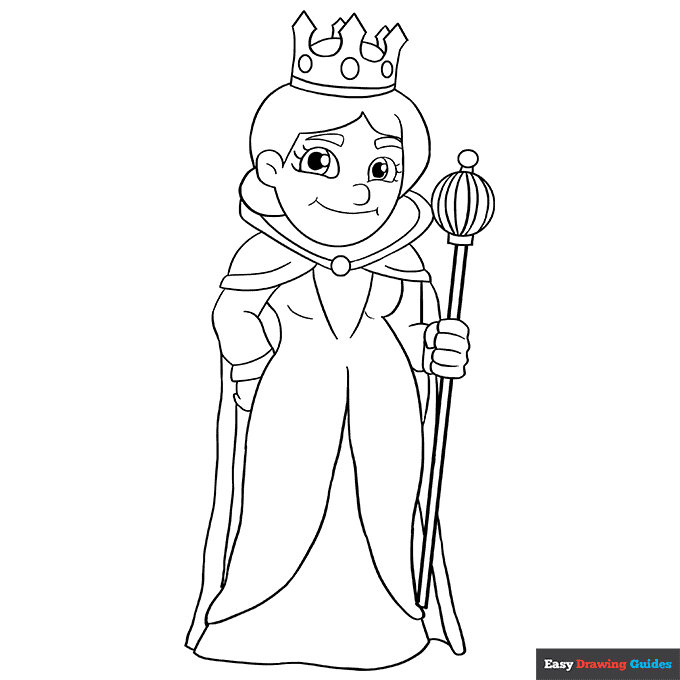 Queen coloring page easy drawing guides