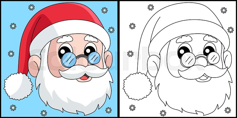 Christmas santa head coloring page illustration stock vector