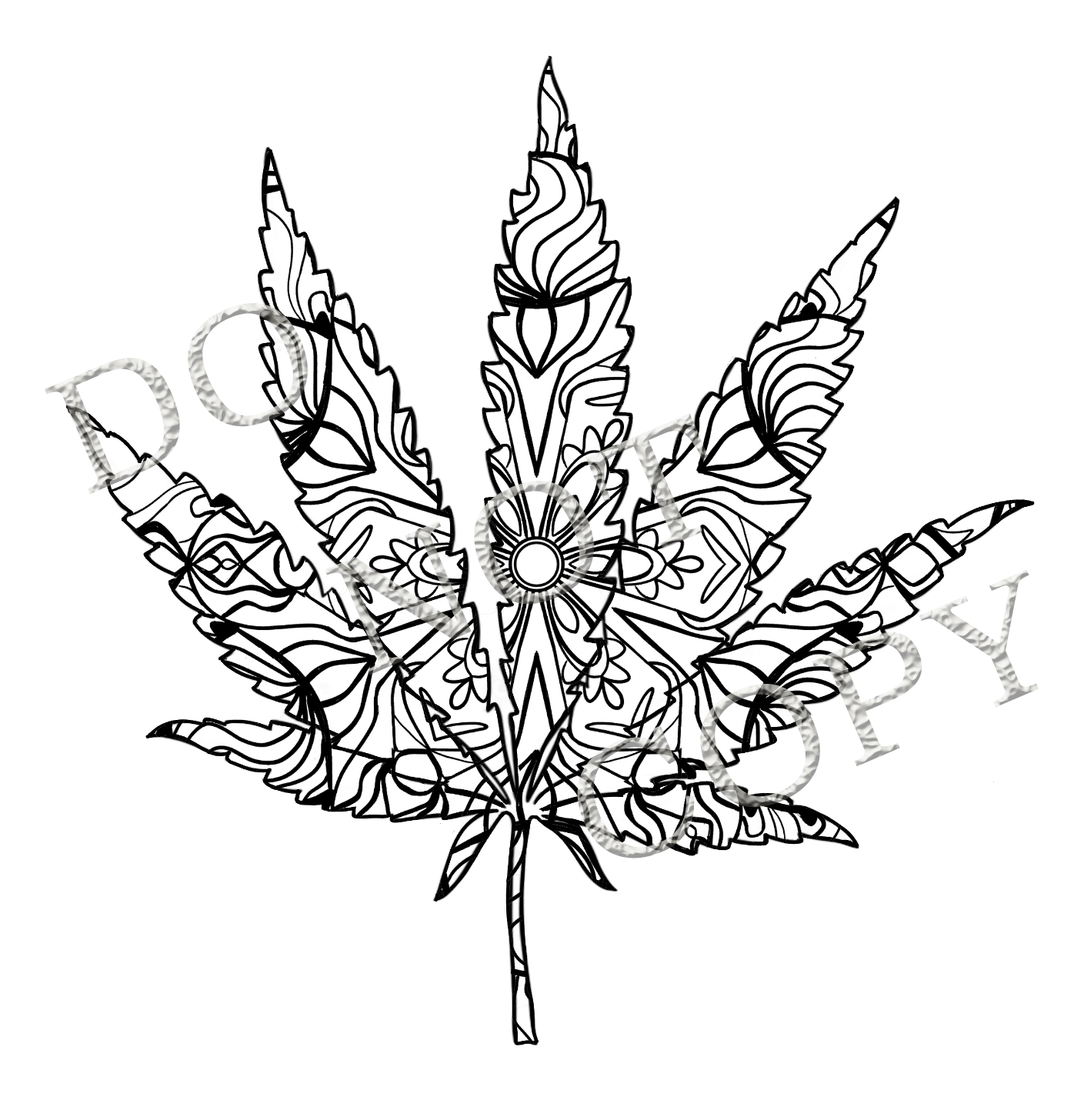 Fun games books coloring books hand drawn mandala marijuana leaf coloring page or printable framable art for your home