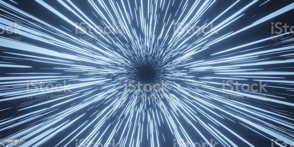 Abstract blue flight in space hyper jump d rendering stock photo