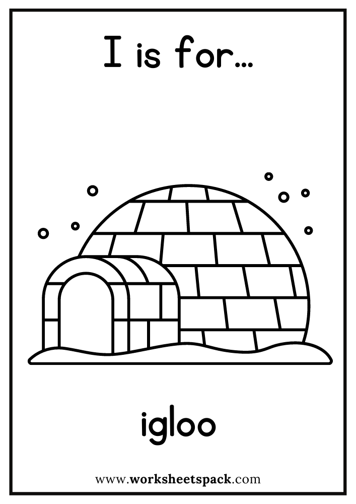 I is for igloo coloring page free igloo flashcard for kindergarten
