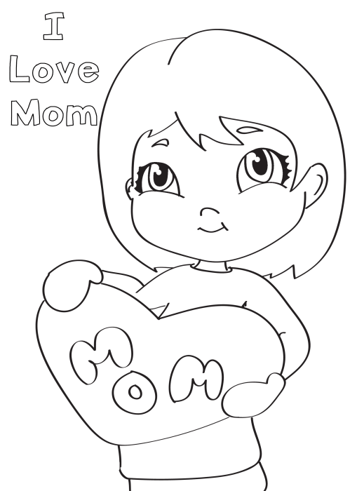 I love mom drawing of little girl coloring page â miniature masterminds