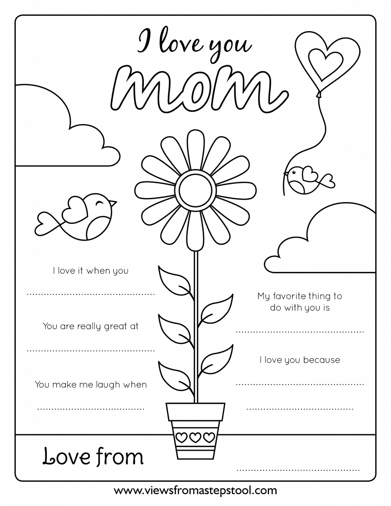 I love you mom coloring page for kids