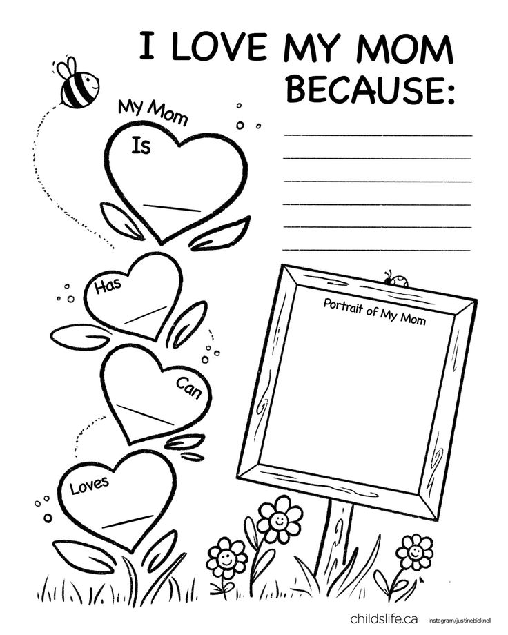 I love my mom beuse colouring page mothers day printables i love mom mothers day activities