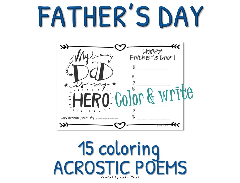 Fathers day acrostic poems to write and color for kids