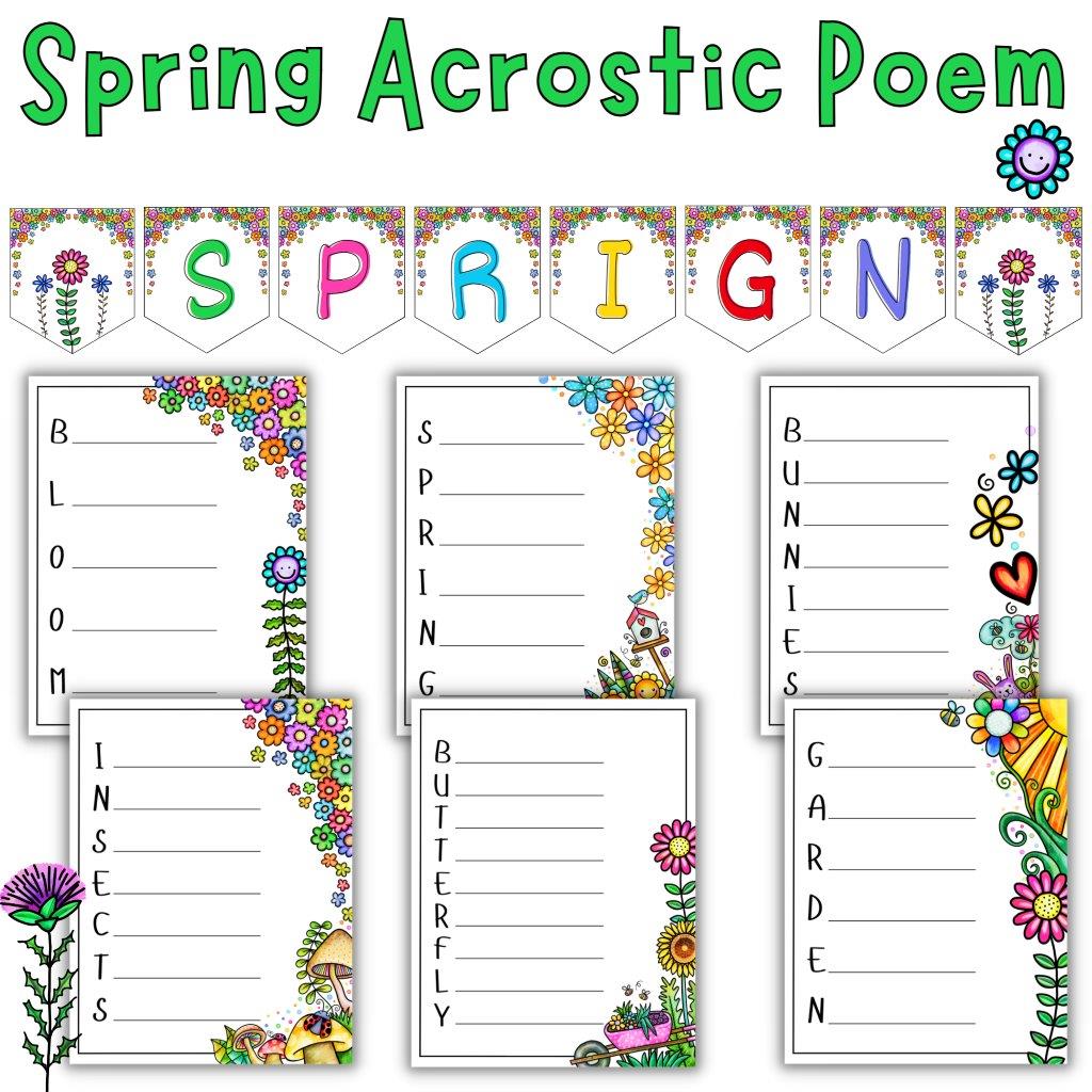 Spring acrostic poems poetry writing bulletin board decoration made by teachers