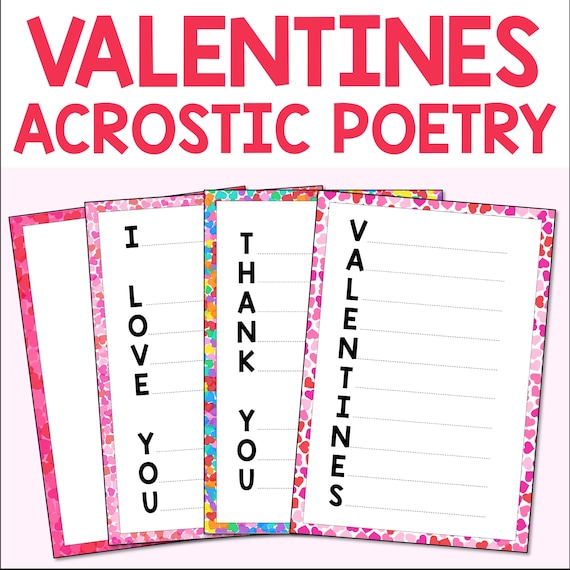 Valentines day acrostic poetry writing templates valentines day poem pages for kids printable pdf worksheets