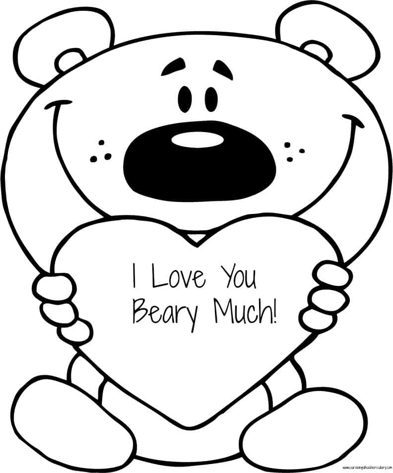 Free valentines i love you beary much coloring page printable