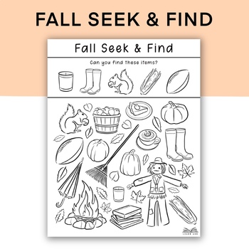 Fall seek and find coloring page autumn i spy activity sheet harvest puzzle