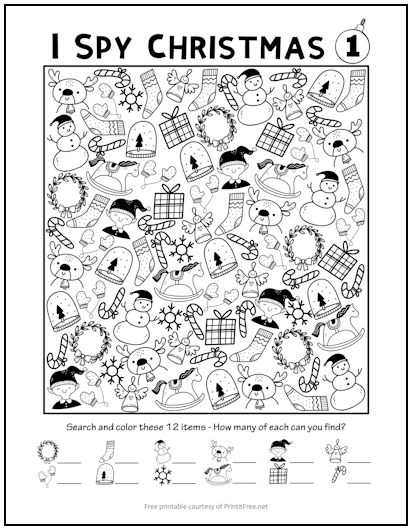 I spy christmas picture activity print it free