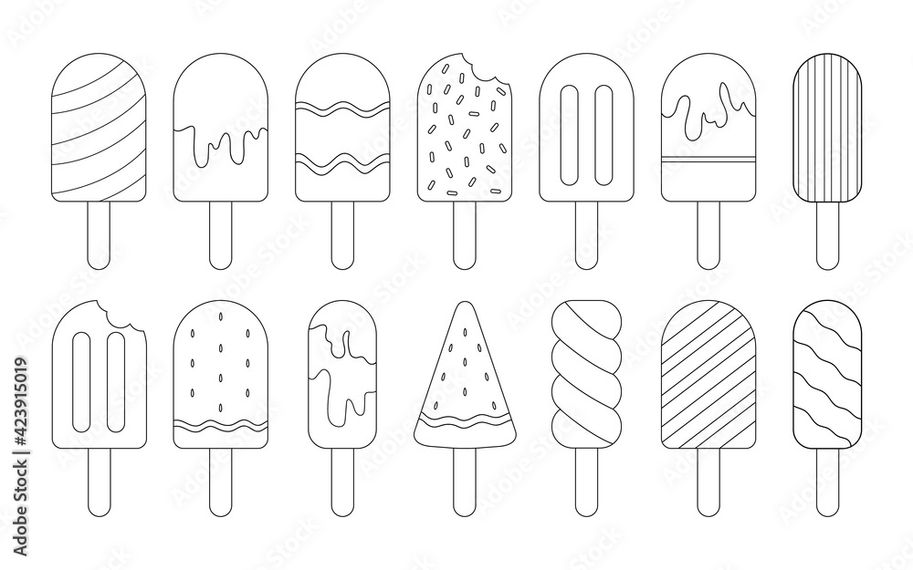 Set of ice cream coloring pages on isolated white background vector illustration coloring book for adults and children vector