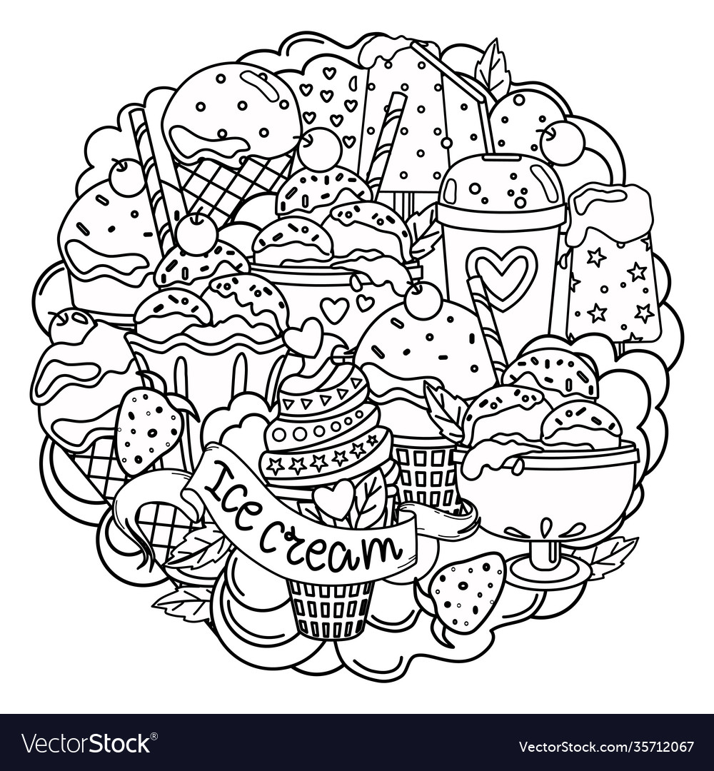 Ice cream coloring book for adults and children vector image