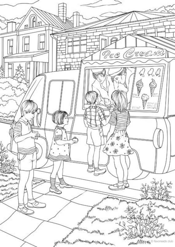 Ice cream truck printable adult coloring page from favoreads coloring book pages for adults and kids coloring sheets coloring designs