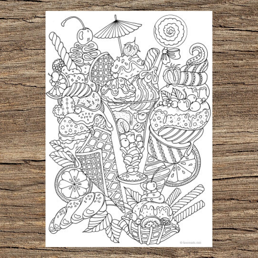 Ice cream printable adult coloring page from favoreads coloring book pages for adults and kids coloring sheets coloring designs instant download