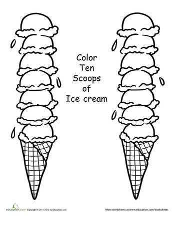 Color ten ice cream scoops worksheet education letter activities preschool color worksheets coloring pages