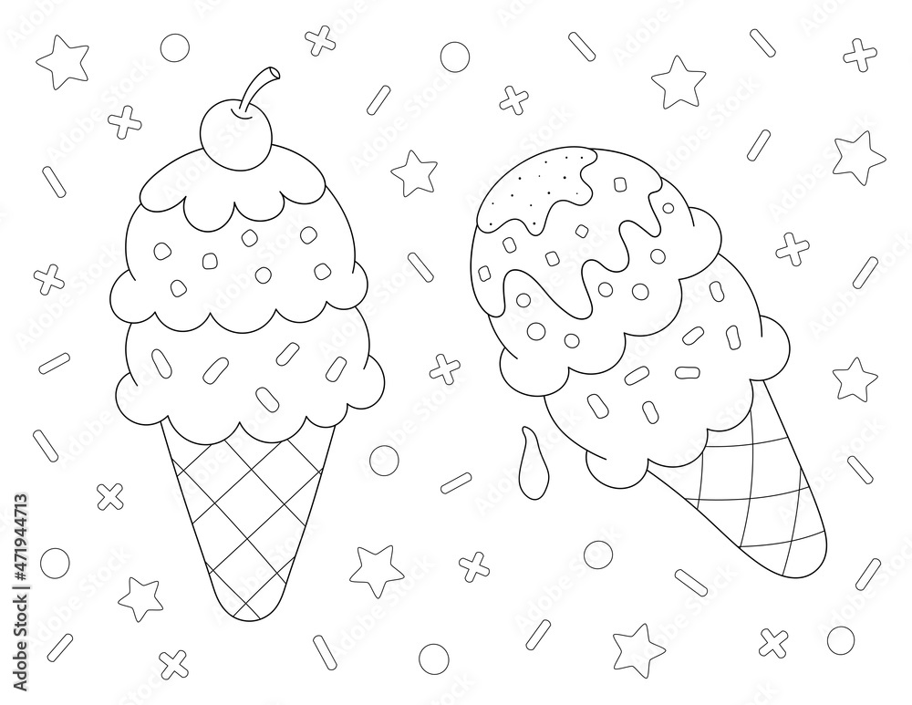 Double scoop ice cream cones a fun coloring page for adults and kids you can print it on standard x inch paper illustration