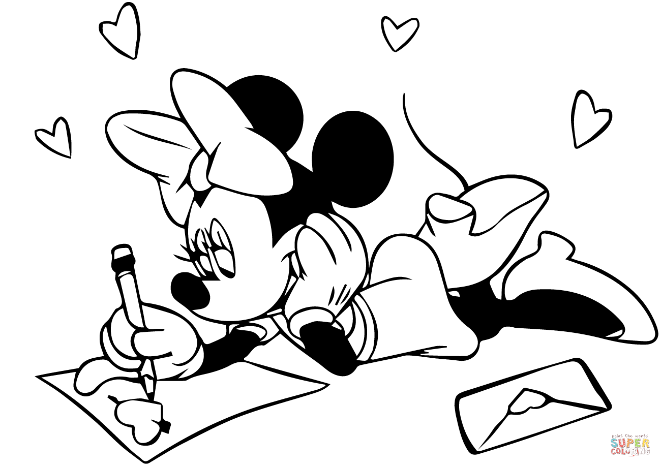 Minnie preparing for valentines day coloring page free printable coloring pages