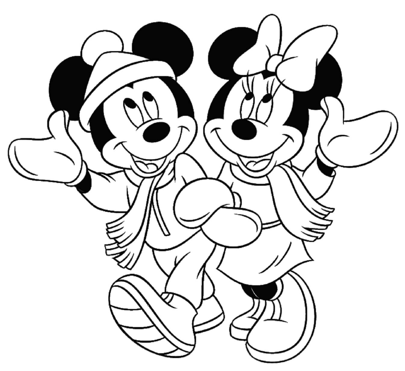 Minnie and mickey mouse walking coloring page